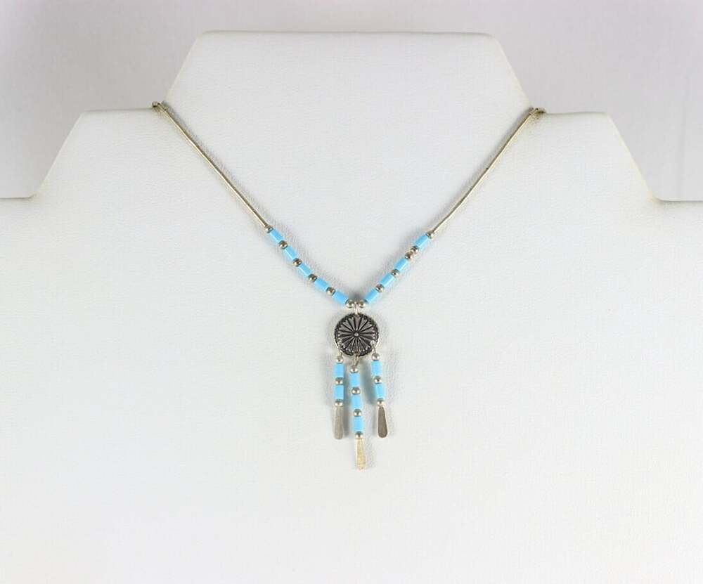 Sterling Silver Turquoise Liquid Beads Necklace 16 inch chain Woman Teen Child